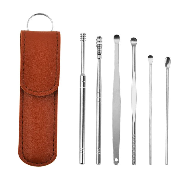 6Pcs/set ear cleaner Ear Wax Pickers Stainless Steel Earpick Wax Remover piercing kit earwax Curette Spoon Care Ear Clean Tools