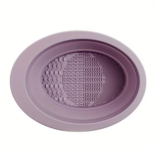 Silicone Folding Makeup Brush Scrub Bowl, Convenient Beauty Egg Cleaning Pad, Powder Puff Cleaning Bowl Tool