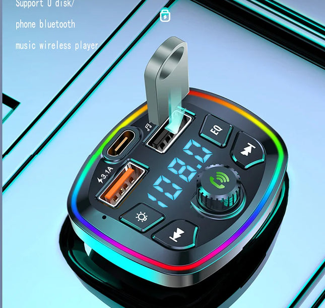 Car Bluetooth FM Transmitter – Wireless 5.0 Audio Receiver with Mic & Dual USB Fast Charger