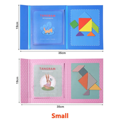Wooden Magnetic Tangram Puzzle – Educational Montessori Book Toy for Children
