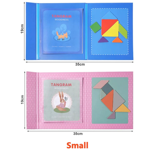 Wooden Magnetic Tangram Puzzle – Educational Montessori Book Toy for Children