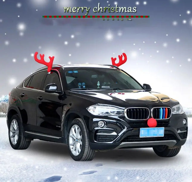 Big Reindeer Red Antlers+Nose Antlers Auto Car Christmas Decor Accessories