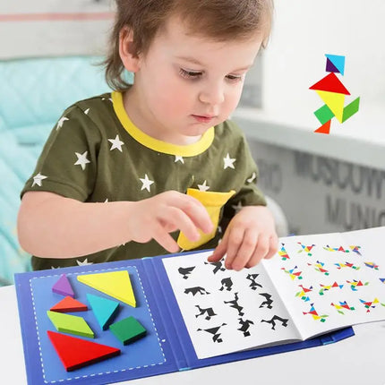 Wooden Magnetic Tangram Puzzle – Educational Montessori Book Toy for Children