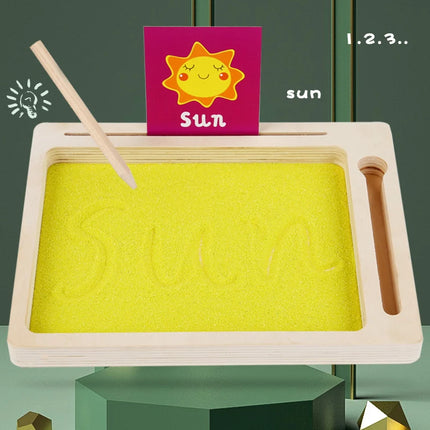 Montessori Wooden Sand Tray – Early Educational Writing Toy with Wooden Pen for Letters & Numbers Learning