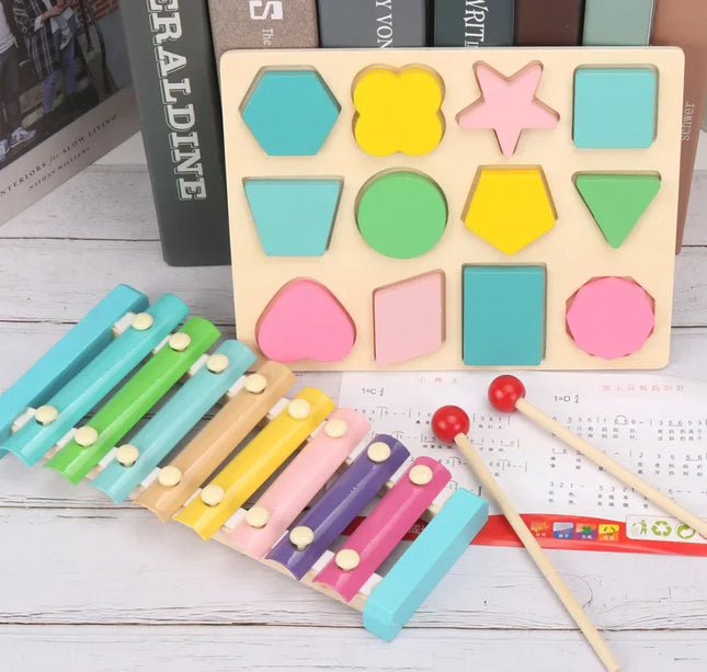Baby Educational Toy Montessori Wooden 3D Toys Childhood Learning  Kids Baby Colorful Wooden Blocks For Children Christmas Gift