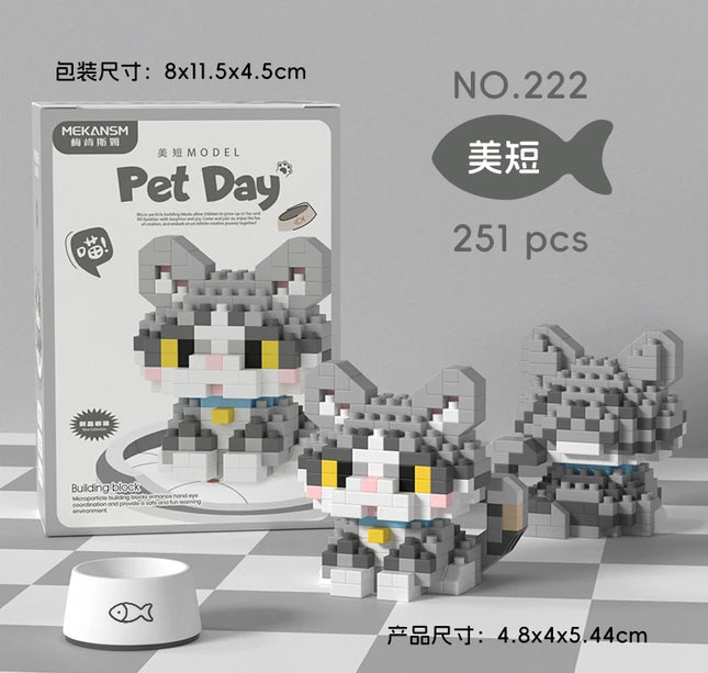 HUIQIBAO MINI Cute Pet Dog Cat Micro Building Block Model Set Kids City Cartoon Animal Diamond Bricks Educational Toys for Adult