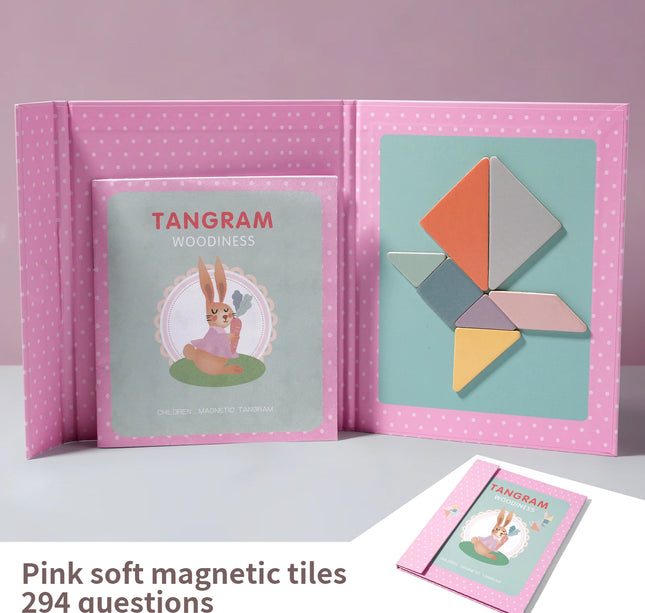 Wooden Magnetic Tangram Puzzle – Educational Montessori Book Toy for Children