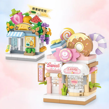 NEW Restaurant Dessert Coffee Pet Fruit Store Street View Food House Building Blocks Kit Girls Bricks Model Kids Toy Children