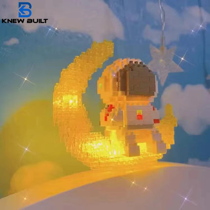 Knew Built Luminous Astronaut Moon Blocks – LED Micro Brick Building Set for Adults & Educational Tech Toy
