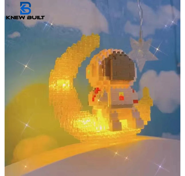 Knew Built Luminous Astronaut Moon Blocks – LED Micro Brick Building Set for Adults & Educational Tech Toy
