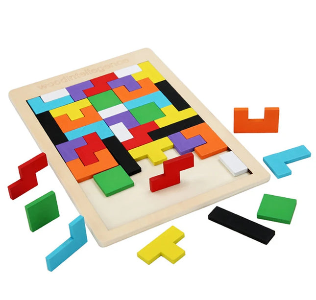 Wooden Blocks Puzzle Brain Teasers Toy Tangram Jigsaw Intelligence Colorful 3D Russian Blocks Montessori Educational