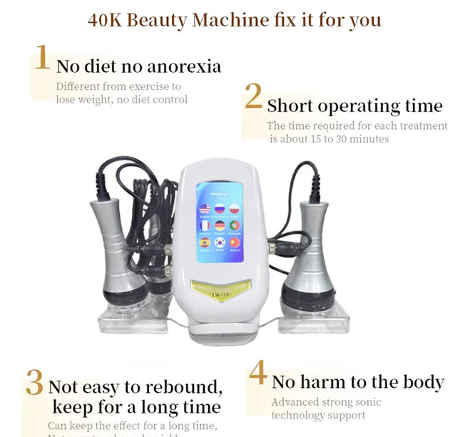 40K 3-in-1 Ultrasonic Body Shaping Instrument Beauty Massage Negative Pressure Slimming Facial Care Beauty Salon Dedicated