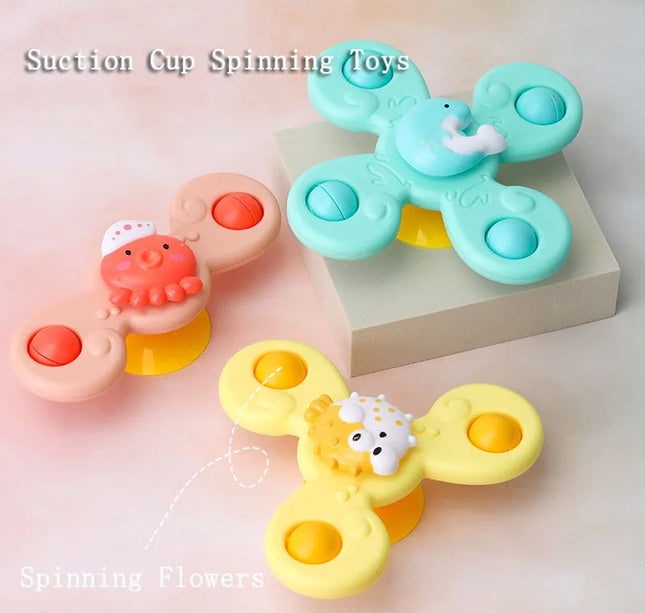 Suction Cup Bath Toys – 3pcs Spinning Rattles for Baby Fun & Education