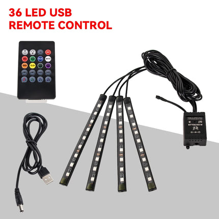 RGB Car Atmosphere Lights – LED Interior Footwell Strip with USB, Remote & Sound Control