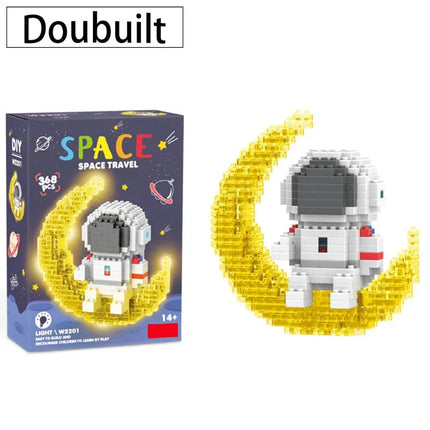 Knew Built Luminous Astronaut Moon Blocks – LED Micro Brick Building Set for Adults & Educational Tech Toy