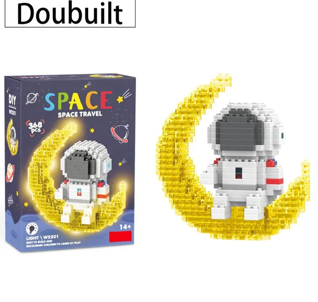 Knew Built Luminous Astronaut Moon Blocks – LED Micro Brick Building Set for Adults & Educational Tech Toy