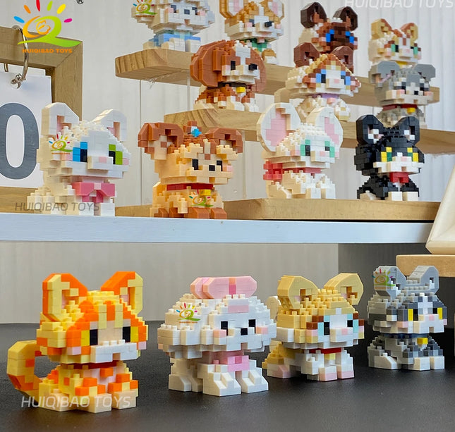HUIQIBAO MINI Cute Pet Dog Cat Micro Building Block Model Set Kids City Cartoon Animal Diamond Bricks Educational Toys for Adult