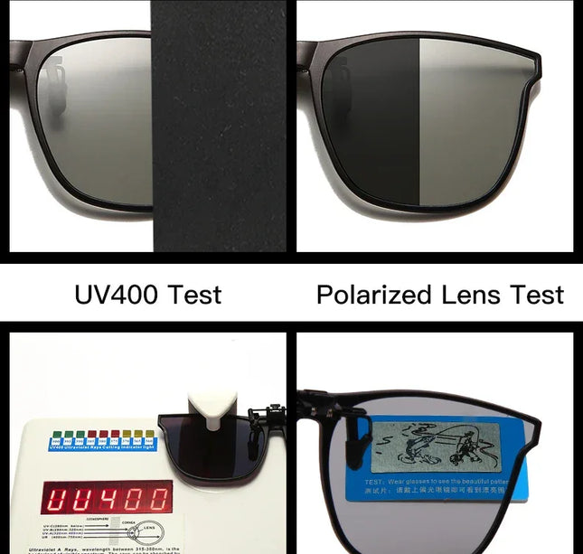 Men's Clip-On Polarized Sunglasses – Vintage Square Photochromic Night Vision Driving Glasses