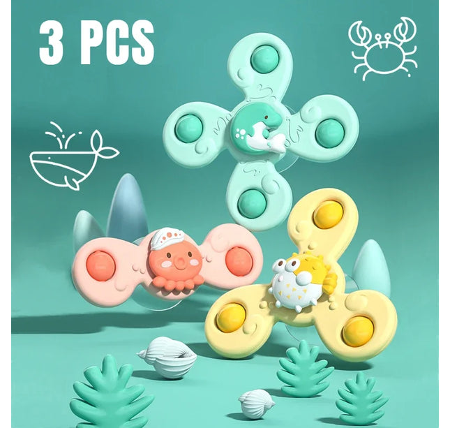 Baby Suction Cup Spinner Toys – 3pcs Bath Rattles & Educational Fidget Set for Boys