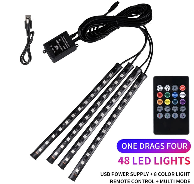LED Car Ambient Light Kit – RGB Interior Strip with Music, Remote & App Control