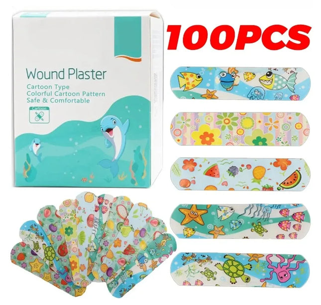Kids Adhesive Bandages – 100pcs Cute Cartoon Waterproof Medical Strips for Children