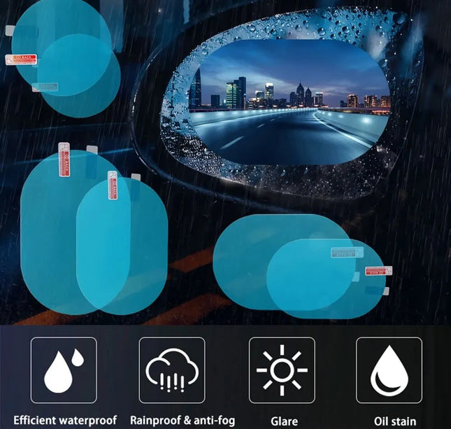 Rearview Mirror & Side Window Film – 2pcs Anti-Fog Rainproof Car Protection Stickers