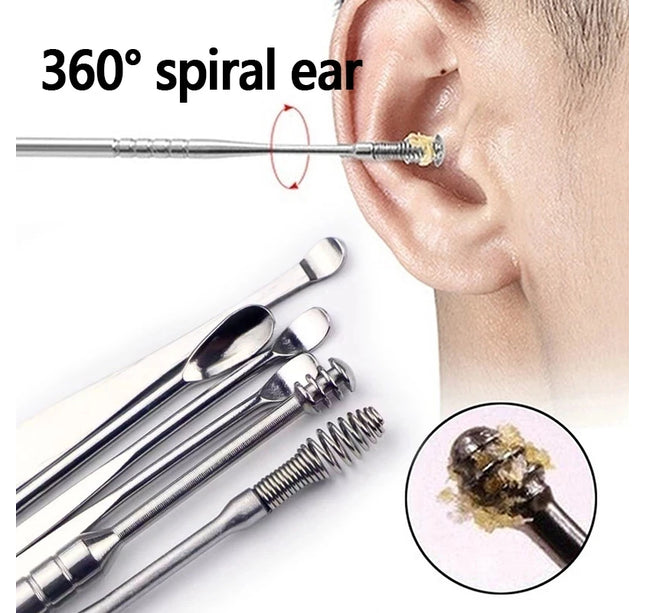 6Pcs/set ear cleaner Ear Wax Pickers Stainless Steel Earpick Wax Remover piercing kit earwax Curette Spoon Care Ear Clean Tools