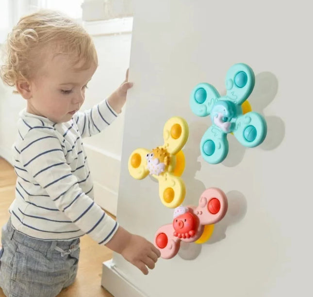 Baby Suction Cup Spinner Toys – 3pcs Bath Rattles & Educational Fidget Set for Boys