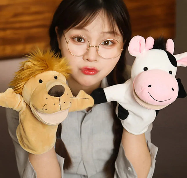 Kawaii Plush Finger Puppets – Lion, Elephant, Bunny, Monkey Story Toys for Children
