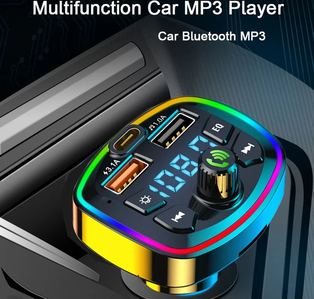 Car Bluetooth FM Transmitter – Wireless 5.0 Audio Receiver with Mic & Dual USB Fast Charger
