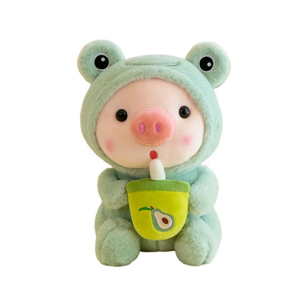 Cute Milk Tea Pig Plush Toy - Cartoon Animal Transformation Stuffed Doll, Kawaii Frog Plushie, Soft Hugging Pillow Gift