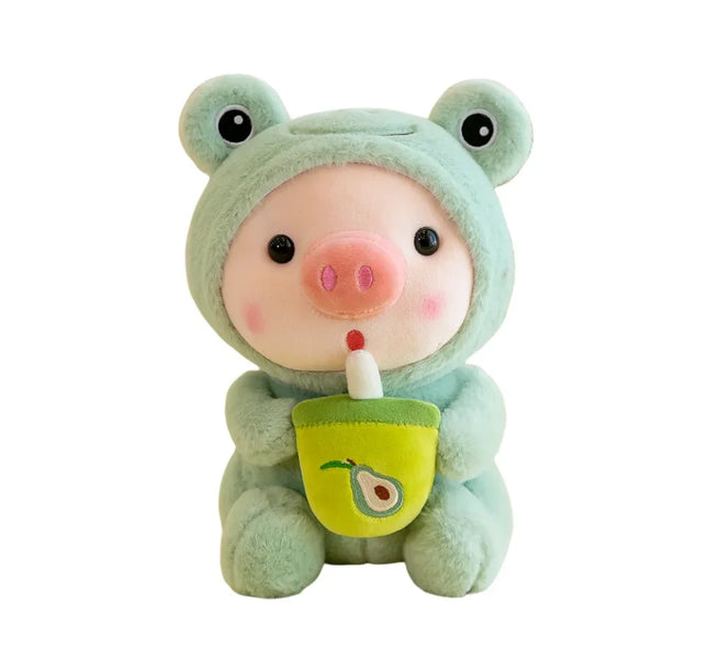 Cute Milk Tea Pig Plush Toy - Cartoon Animal Transformation Stuffed Doll, Kawaii Frog Plushie, Soft Hugging Pillow Gift