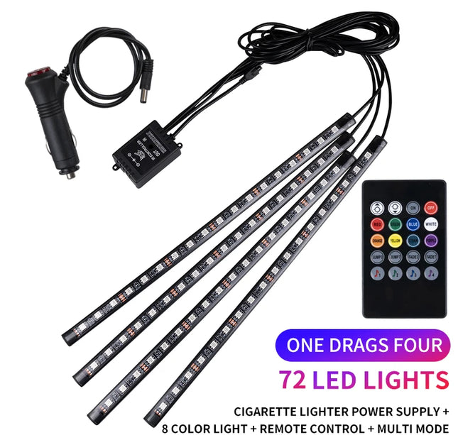 LED Car Ambient Light Kit – RGB Interior Strip with Music, Remote & App Control