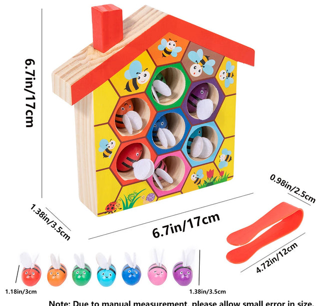 Wooden Bee Matching Game – Montessori Color Sorting Puzzle & Fine Motor Skill Toy for Early Education Gift