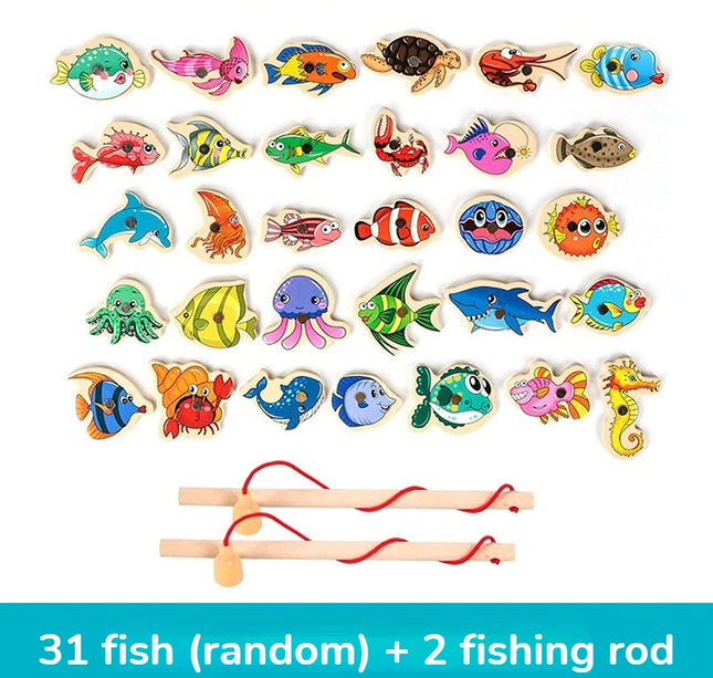 Montessori Wooden Fishing Toys For Children Magnetic Marine Life Cognition Fish Games Parent-Child Interactive Educational Toy