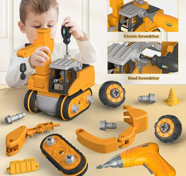 Kids Engineering Vehicle & Electric Drill Set – Educational Assembly Tool Toy with Nuts for Boys Building & Gift