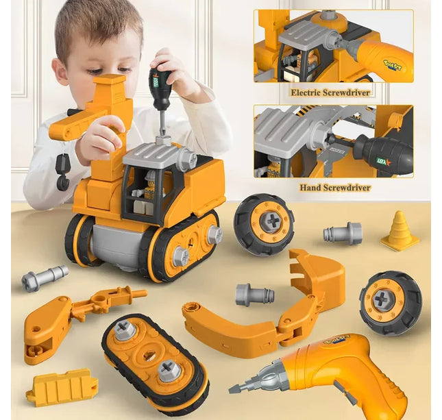 Kids Engineering Vehicle & Electric Drill Set – Educational Assembly Tool Toy with Nuts for Boys Building & Gift