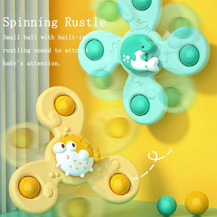 Suction Cup Bath Toys – 3pcs Spinning Rattles for Baby Fun & Education