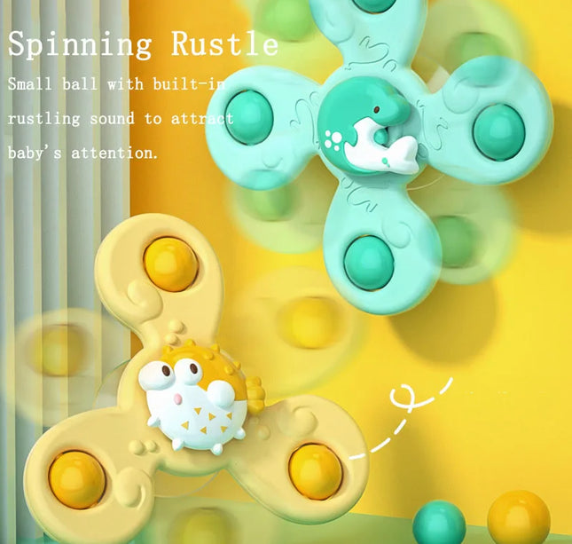 Suction Cup Bath Toys – 3pcs Spinning Rattles for Baby Fun & Education