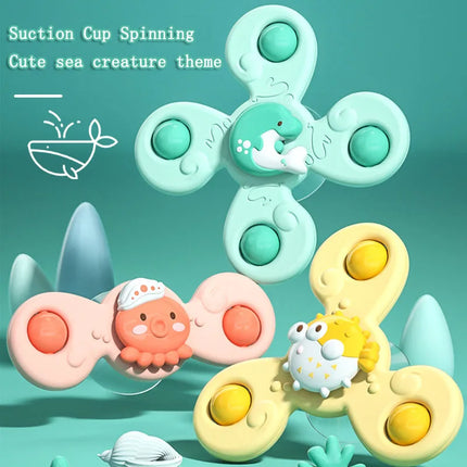 Suction Cup Bath Toys – 3pcs Spinning Rattles for Baby Fun & Education