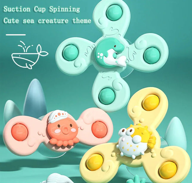 Suction Cup Bath Toys – 3pcs Spinning Rattles for Baby Fun & Education