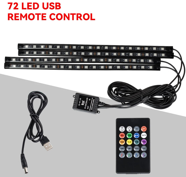 RGB Car Atmosphere Lights – LED Interior Footwell Strip with USB, Remote & Sound Control