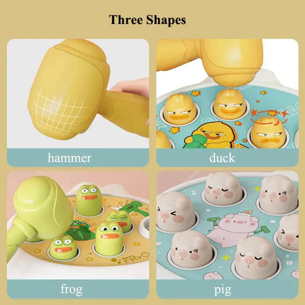 Montessori Animal Puzzle Toy – Duck/Frog/Pig with Hammer for Toddlers (12–24 Months)