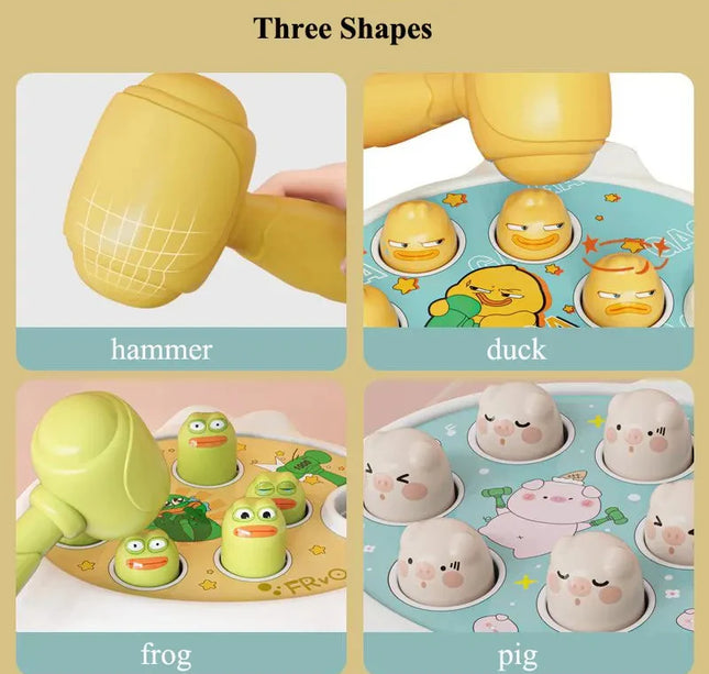 Montessori Animal Puzzle Toy – Duck/Frog/Pig with Hammer for Toddlers (12–24 Months)
