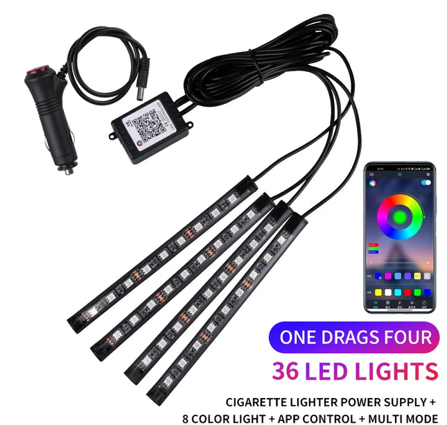 LED Car Ambient Light Kit – RGB Interior Strip with Music, Remote & App Control