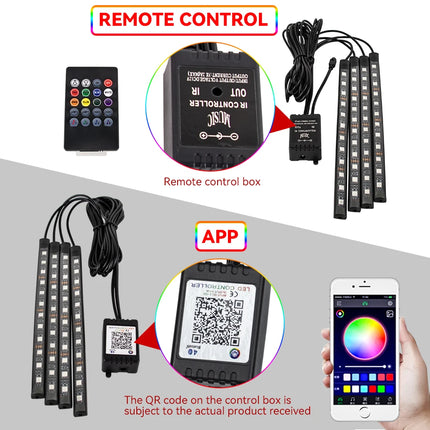 RGB Car Atmosphere Lights – LED Interior Footwell Strip with USB, Remote & Sound Control