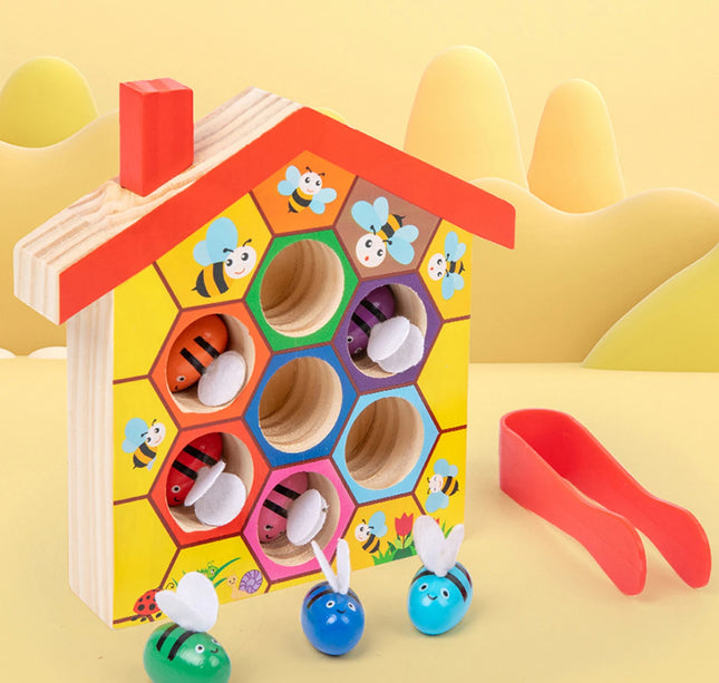 Wooden Bee Matching Game – Montessori Color Sorting Puzzle & Fine Motor Skill Toy for Early Education Gift