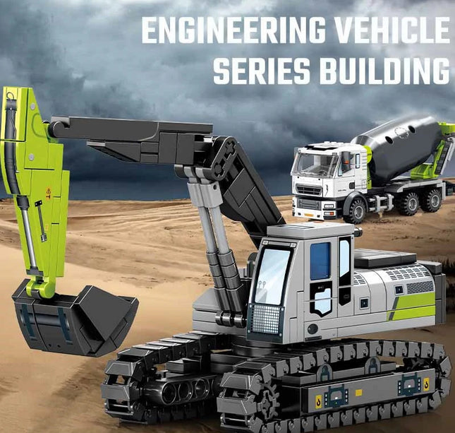 SEMBO Engineering Vehicle Building Kit – MOC Excavator & Mixer Truck Bricks Set for Boys DIY Educational Gifts