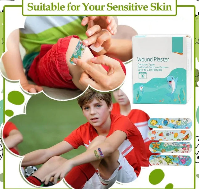 Kids Adhesive Bandages – 100pcs Cute Cartoon Waterproof Medical Strips for Children