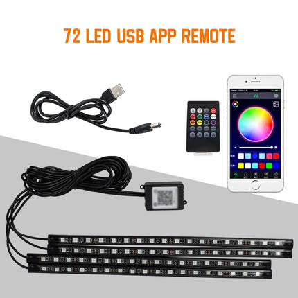 RGB Car Atmosphere Lights – LED Interior Footwell Strip with USB, Remote & Sound Control